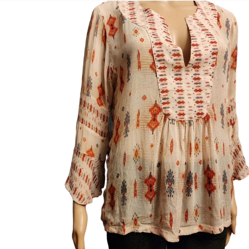 Lucky Brand Semi Sheer Western Blouse Size L - Picture 2 of 14